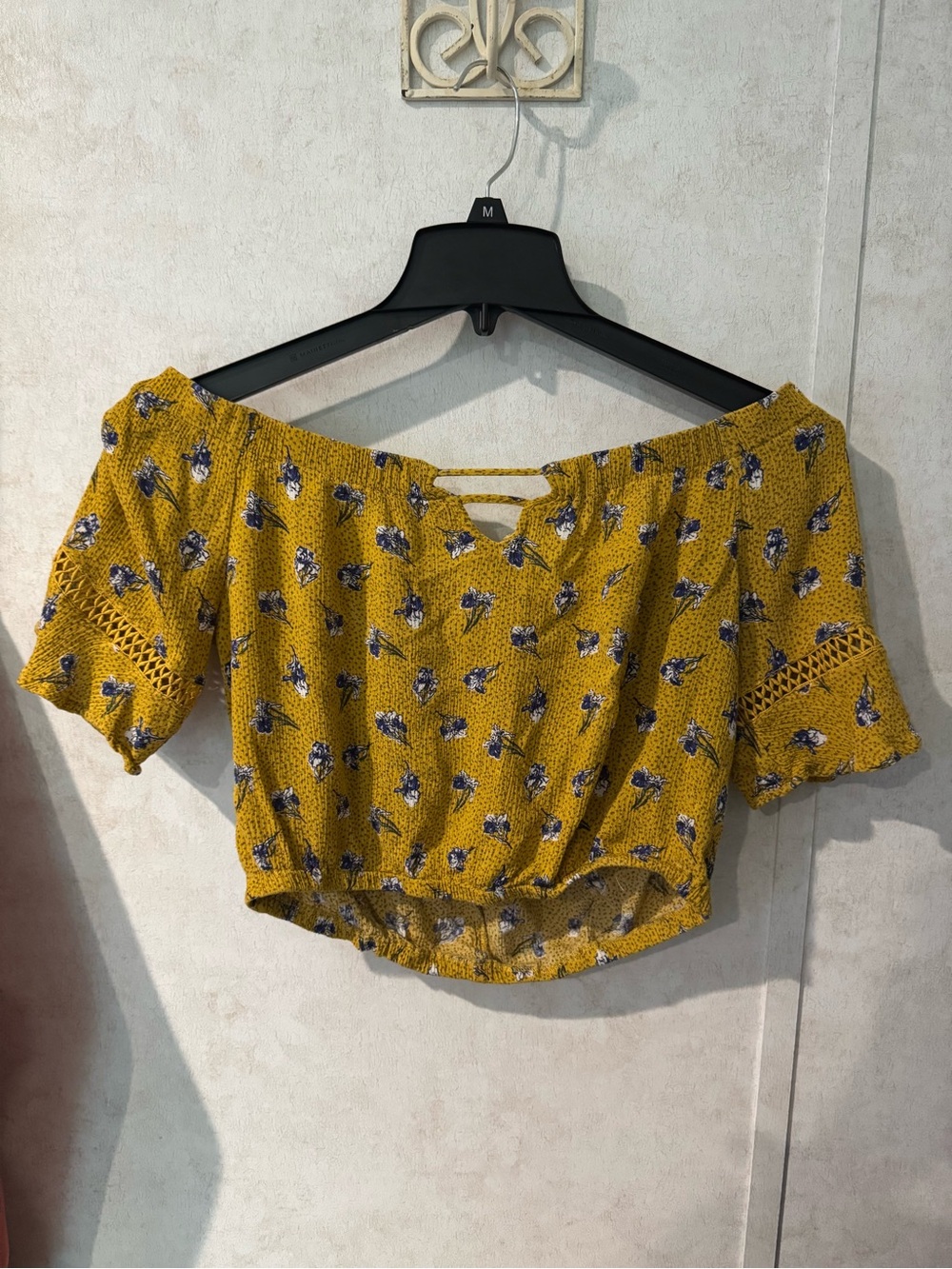 bleuh ciel Mustard Floral Off-Shoulder Crop Top